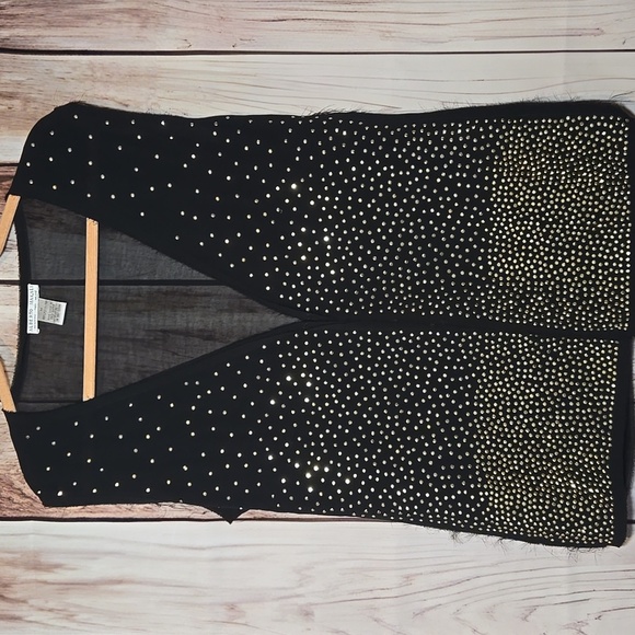 Alberto Makali Sheer Black Gold Studded Cardigan Vest Hook & Eye Closure Medium - Picture 1 of 7